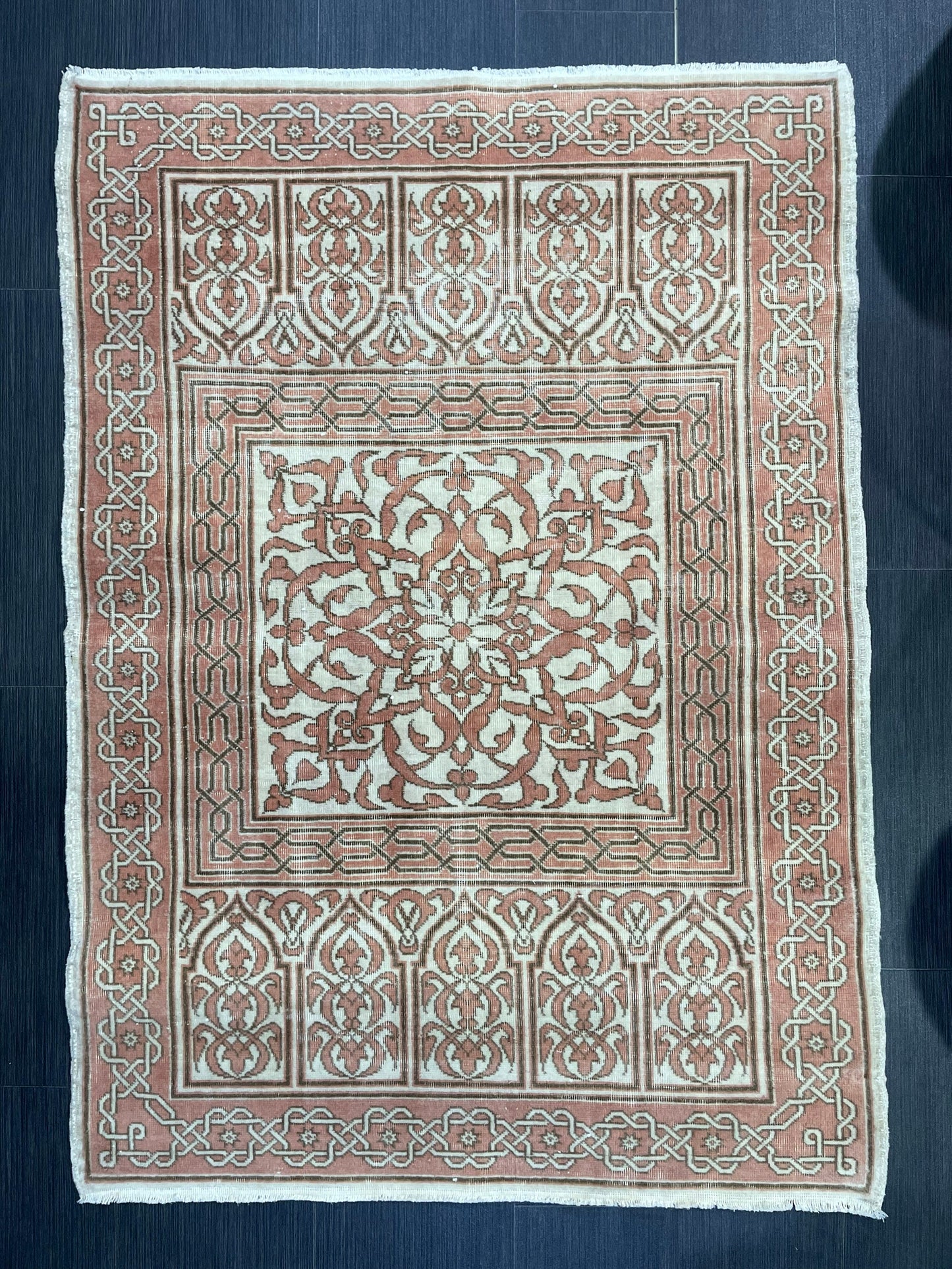 Antique Rug, Vintage 3.4 x 4.8 Rug, Turkish Wool Rug, Oushak Rug Fine Knotted Rug, Hand Knotted Rug, Persian Rug, Handmade Rug
