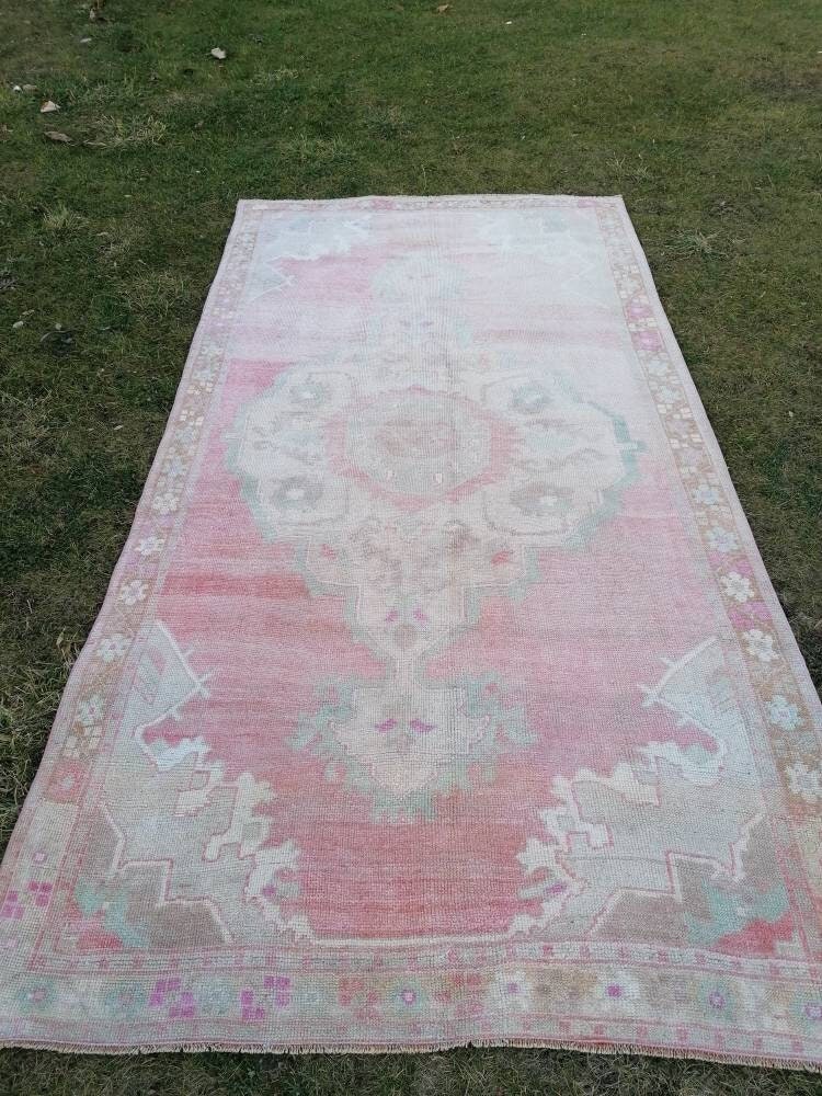 Vintage oushak rug 5'2x10'4 pastel turkish handmade rug, living room rug