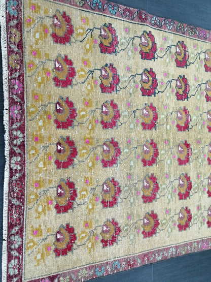 4x9 FLORAL WOOL Rugs, Hand Made Rug, Oushak Rug, Rustic Rug, Bohemian Rug, Rug Runner, Turkish Rug, Farmhouse Rug, Vintage Rug, Wool rug