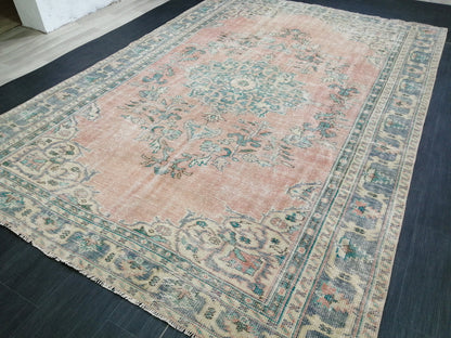 7.4 x 10.7 Large OUSHAK RUG TURKISH Rug Vintage Oriental 7x11 Vintage Rug Wool Oushak Rug Hand Made Rugs Vintage Turkish Rug 8x11 rug
