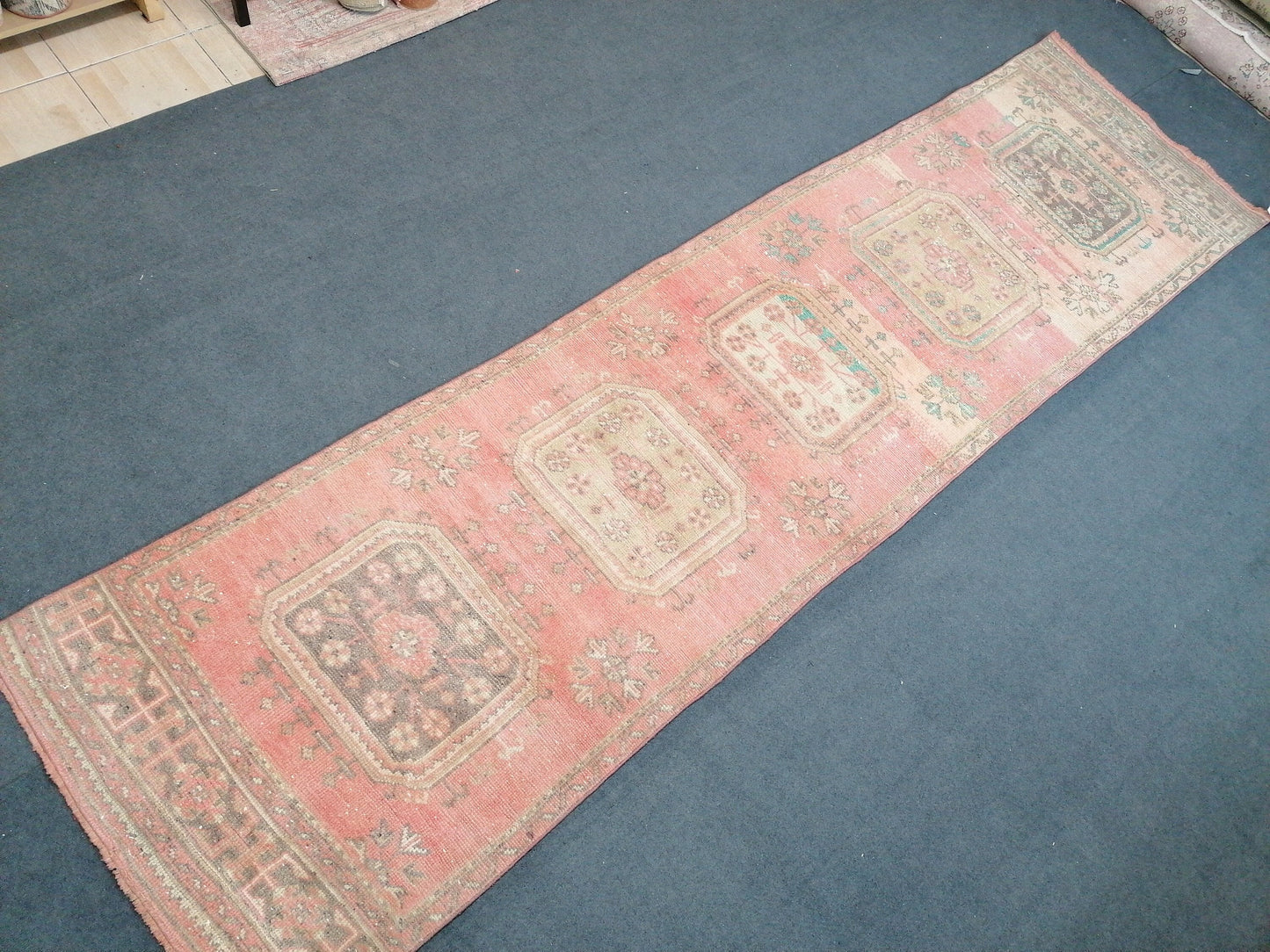 11'10x3'2 oushak runner rug,turkish runner rug, vintage runner rug vintage oushak runner rug, unique hand made rug kitchen runner rug
