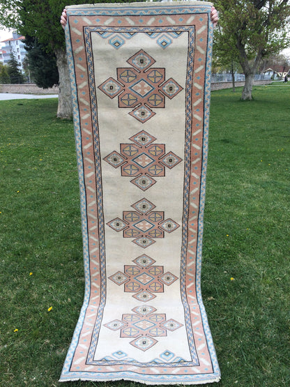 Muted RUNNER Rug, 3x8 Boho RUNNER Rug, Rug Oushak, Oushak Runner Rug, Vintage Turkish Rugs, Oushak Rug, Turkish Oushak Rug,8 x 3 RUNNER Rug