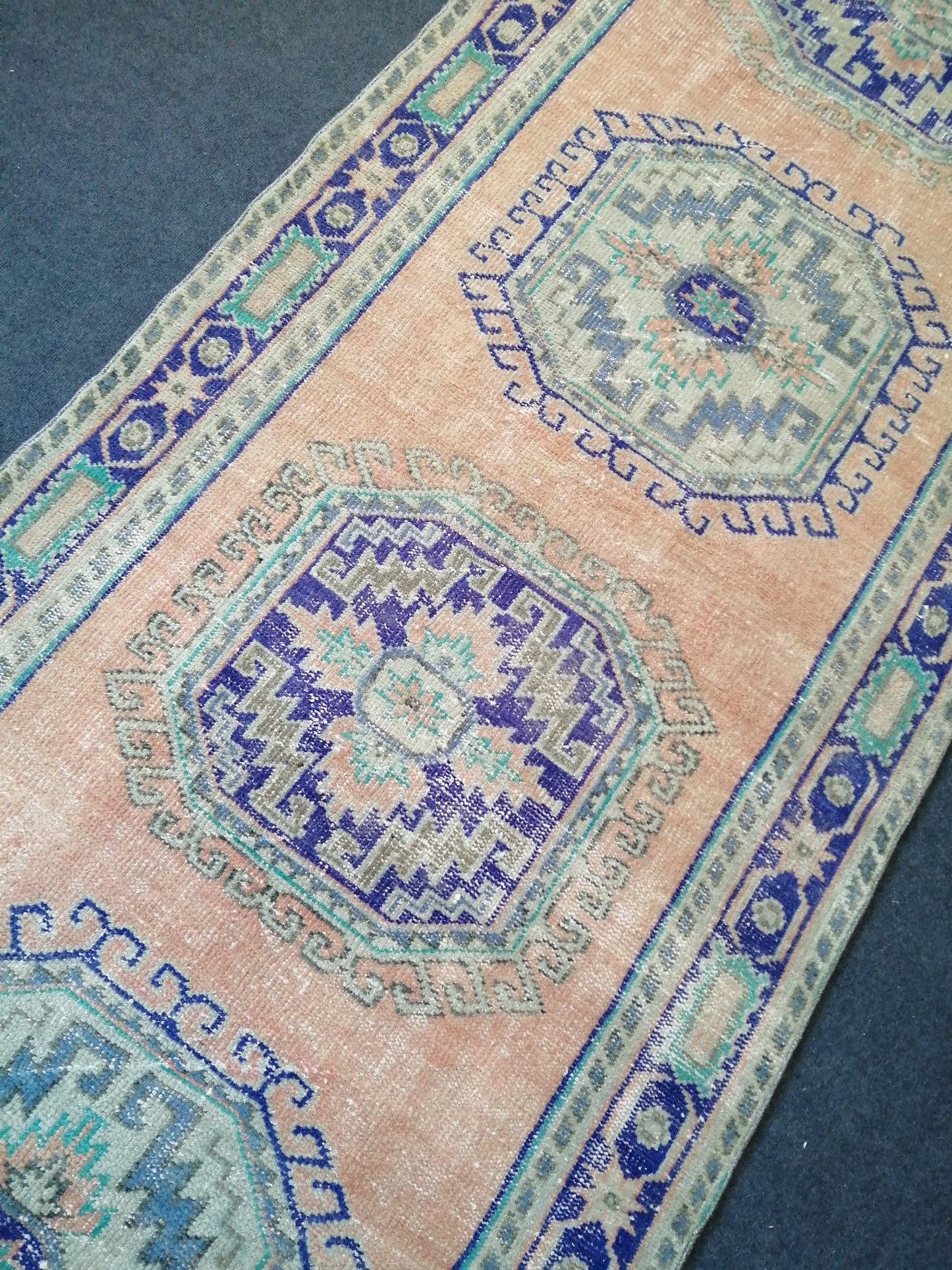 11.8 x 4 Oushak Runner Rug Turkish Runner Rug Blue Vintage Runner Rug Hallway Runner Rug Kitchen Runner Rug Wool Runner Rug Wool Oushak Rug