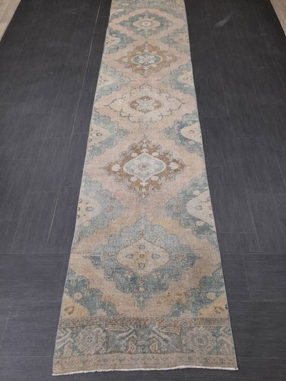 Muted Vintage Runner Rug 2.8 x 12.2 Muted Hallway Runner Kitchen Runner Rug Muted Staircase Runner Rug Muted Oushak Rug XĹ Turkish Runner