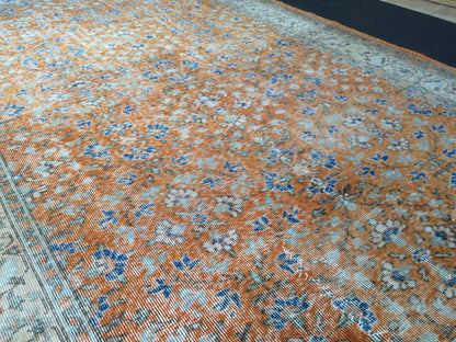 9.6 x 6.6  Burnt Orange Rug Vintage Rug Oushak Rug Turkish Rug Wool Rug Hand Made Rugs