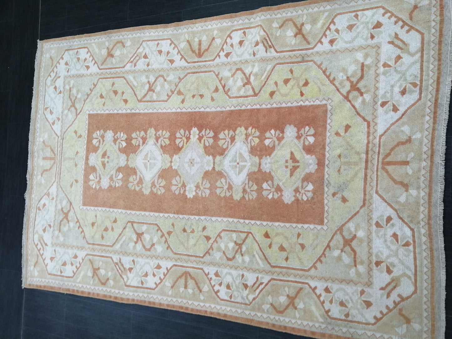 Muted OUSHAK RUG 7.7 x 5 TURKISH Oushak Rug Vintage Oushak Runner Rug 5x8  Vintage Runner Rug Wool Neutral Rug Hand Made Rugs Vintage  Rug