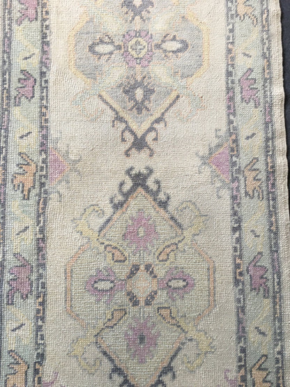3x8 feet long new turkish runner rug, handmade wool beige kitchen runner, long floor corridor runner, black faded living room oushak runner