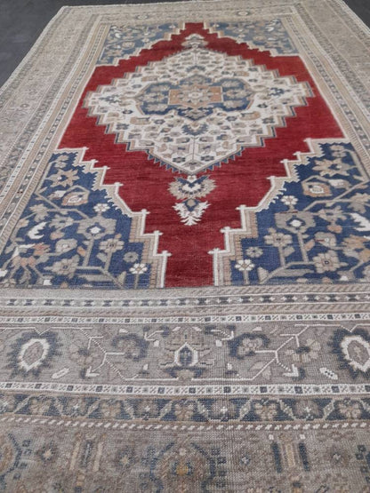 Vintage Oriental RUG 6 x 9.5 Oushak Rug Turkish Vintage Persian Rug Navy Vintage Rug Fine Wool Oushak Rugs Turkish Rug Muted Living room Rug