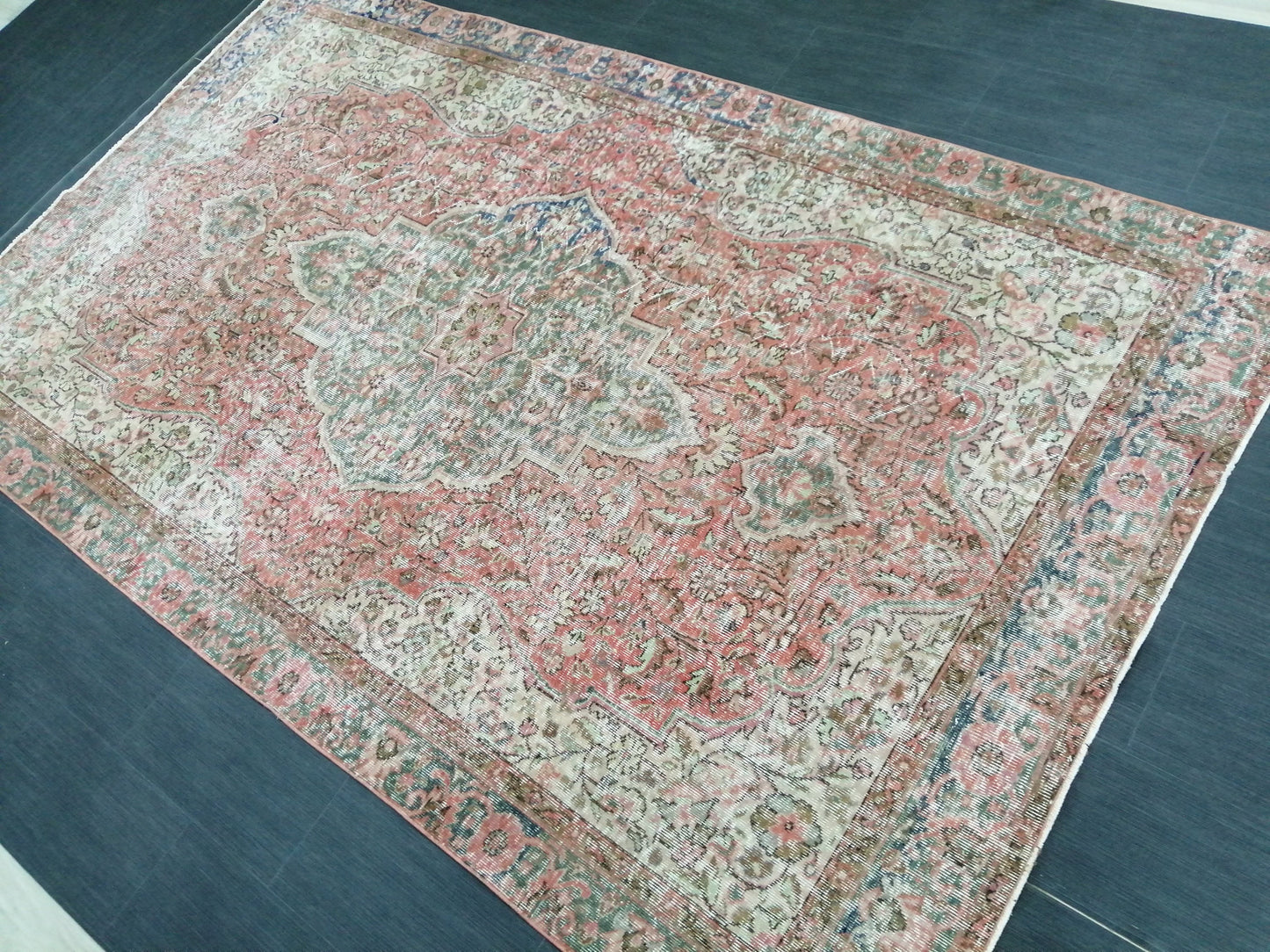 6x10 Vintage OUSHAK RUG TURKISH Rug Vintage Oushak Runner Rug 6 x 10 Vintage Runner Rug Wool Oriental Rug Hand Made Rugs Muted Oriental rug