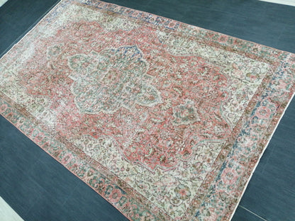 6x10 Vintage OUSHAK RUG TURKISH Rug Vintage Oushak Runner Rug 6 x 10 Vintage Runner Rug Wool Oriental Rug Hand Made Rugs Muted Oriental rug