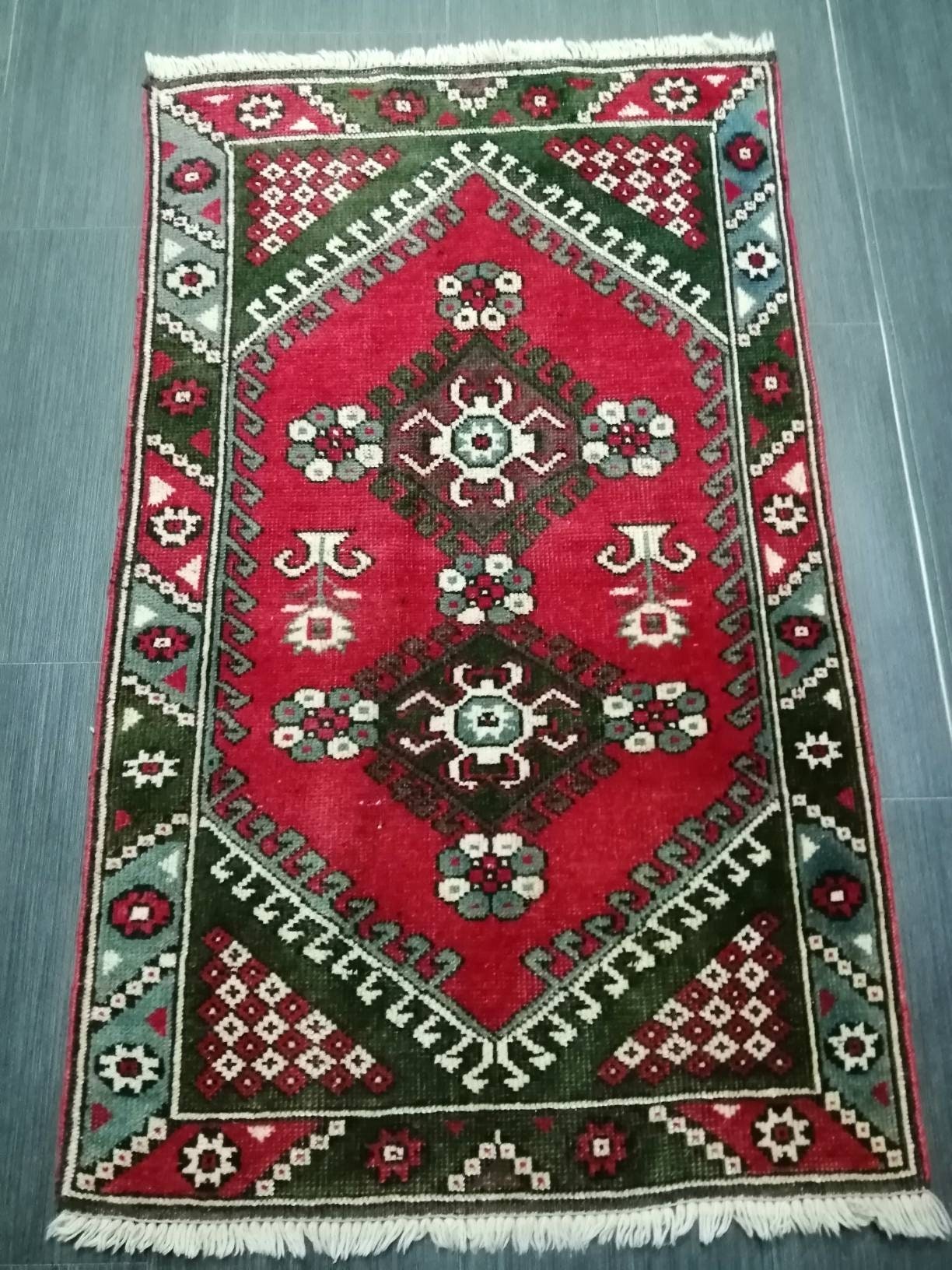 Vintage Rug 2.2 x 3.8 ft Handmade Rug Vintage Turkish Rugs   Oushak Rug  Hand Made Rug, Vintage Oushak Rug, Wool Rug