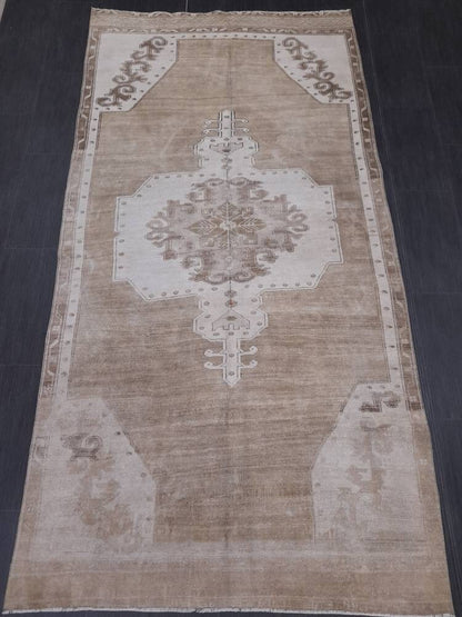 Neutral VINTAGE RUG 4.6 X 10 TURKISH Neutral Fiber Rug Natural Wool Antique Rug Distressed Vintage Rug Dye Free Rug Hand Made Rug Kars Rug