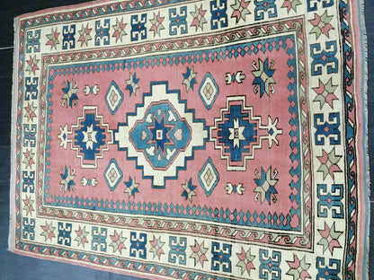 Pink and Blue 7.2 x 5.5 Vintage Oushak Rug Vintage Rug Livingroom Rug Wool Hand Made Rugs Vintage Turkish Rug