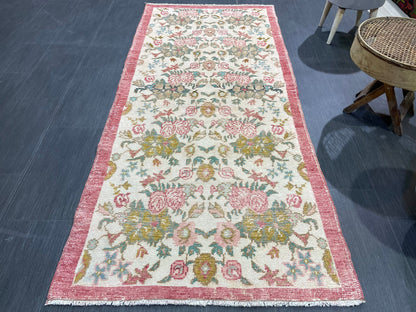 Hand Knotted Rug, Vintage Rug, Handmade 3.2 x 7.2 Rug, Oushak Rug, Rustic Rug, Fun Turkish Rug, Persian Rug, Soft Wool Rug