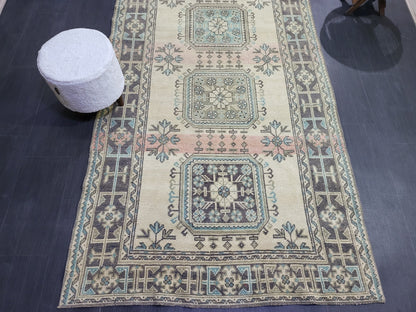 Handmade Oushak Runner Rug, Turkish Runner Rug, Vintage Runner 4.7 x 11.6 Rug, Hallway Runner Rug Kitchen Runner Rug Wool Runner Rug