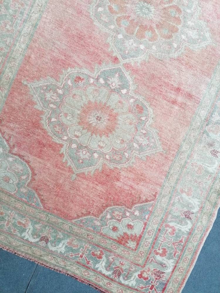 Turkish oushak runner rug 5'2x10'5 pastel vintage runner rug, unique hand made wool runner rug, kitchen runner rug, hallway runner rug