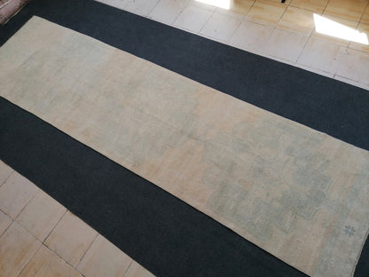 3.3 x 12.9 Turkish runner rug, vintage oushak runner rug,kitchen runner rug, hallway runner rug, Handmade runner