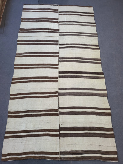 Neutral Vintage Rug Stripe  4.9 x 9.2 Wool Rug Muted Vintage Flat woven Rug Neutral Flatweave Carpet Stripped Rug Handmade Rug Turkish Kilim