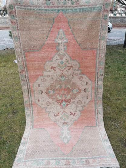 3'11x7'10 turkish rug, vintage rug, oushak vintage rug, kitchen rug bohemian rug
