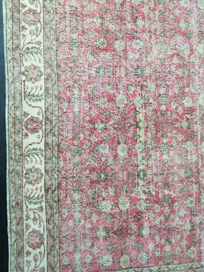Vintage RUG 7.4 x 10.4 Vintage TURKISH Rug Persian Vintage  Rug Floral Oushak Rug Large Hand Made Rugs Vintage Turkish Pink Rug 7x10