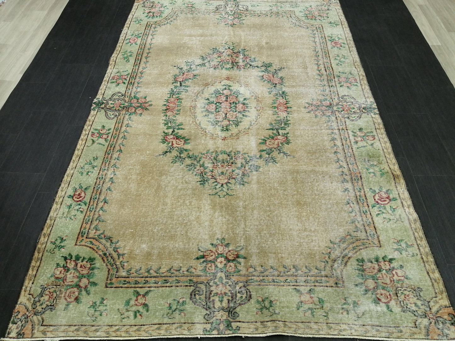9x5.8 OUSHAK RUG Distressed TURKISH Oushak Rug Vintage Oushak Runner Rug 9x6 Large Rug Wool Oushak Rug Hand Made Rugs Vintage Turkish Rug