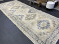 Muted Oushak Runner Rug, Muted Vintage 4.8 x 11.7 Runner Rug, Hallway Runner Rug, Kitchen Runner Rug Wool Runner Rug, Handmade Runner Rug