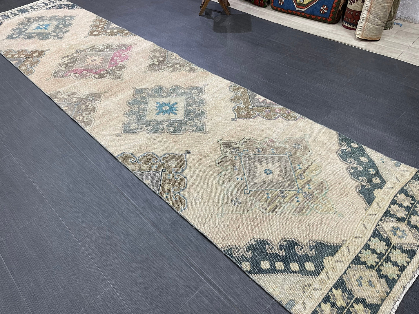 MUTED Oriental Runner Rug 3 x 12.6 Runner Antique TURKISH Runner Faded Vintage Runner Rug Muted Vintage XL Turkish Muted Runner Rug