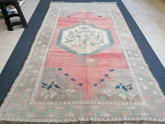8'8x5'4 vintage turkish rug, pastel oushak rug, living room rug, vintage anatolian unique hand made wool rug