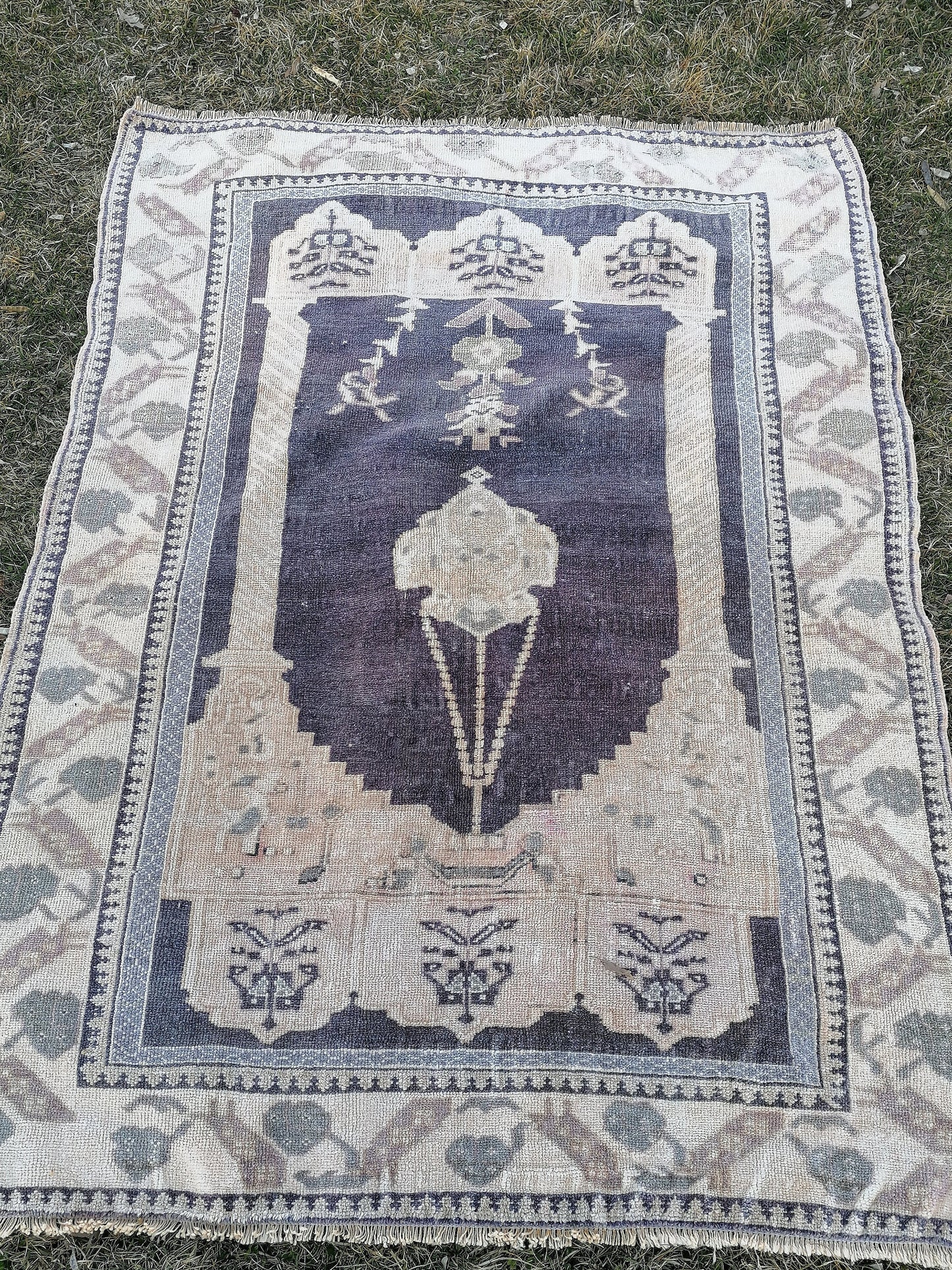 Turkish rug, vintage rug,hand made wool rug 4x5'5 oushak vintage rug, kitchen rug bohemian rug