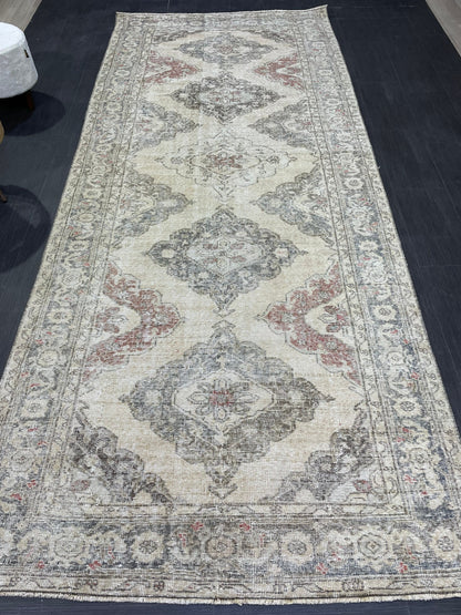Muted Oushak Runner 5 x 11.9 Rug, Turkish Runner Rug, Faded Vintage Runner Rug,Hallway Runner Rug Neutral Kitchen Runner Rug Wool Runner Rug