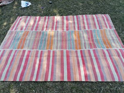Flatwoven kilim rug 6'4x8'8  stripe hand made rugs, vintage turkish rugs oushak rug vintage oushak rug, wool rug
