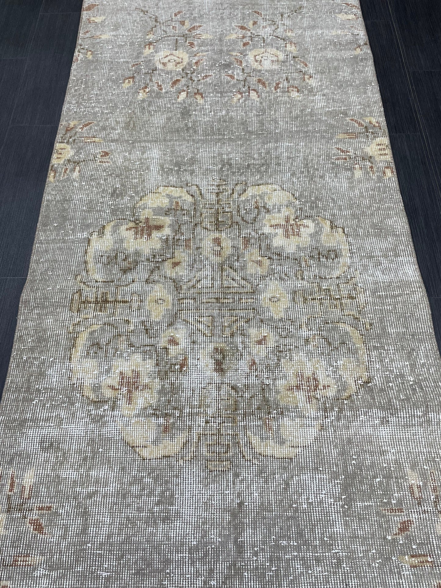 3 x 9.6 Muted Oushak Runner Rug Turkish Runner Rug Vintage Runner Rug Hallway Runner Rug Kitchen Runner Rug Wool Runner Grey Silver