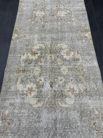 3 x 9.6 Muted Oushak Runner Rug Turkish Runner Rug Vintage Runner Rug Hallway Runner Rug Kitchen Runner Rug Wool Runner Grey Silver