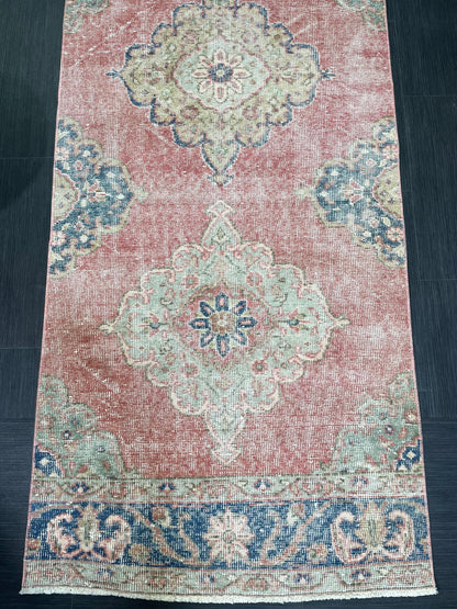 Muted Hand Knotted Runner Rug, Handmade Runner 2.11 x 12.5 Rug, WOOL Oushak Runner Rug, Rustic Rug Runner, Turkish Runner, Vintage Runner