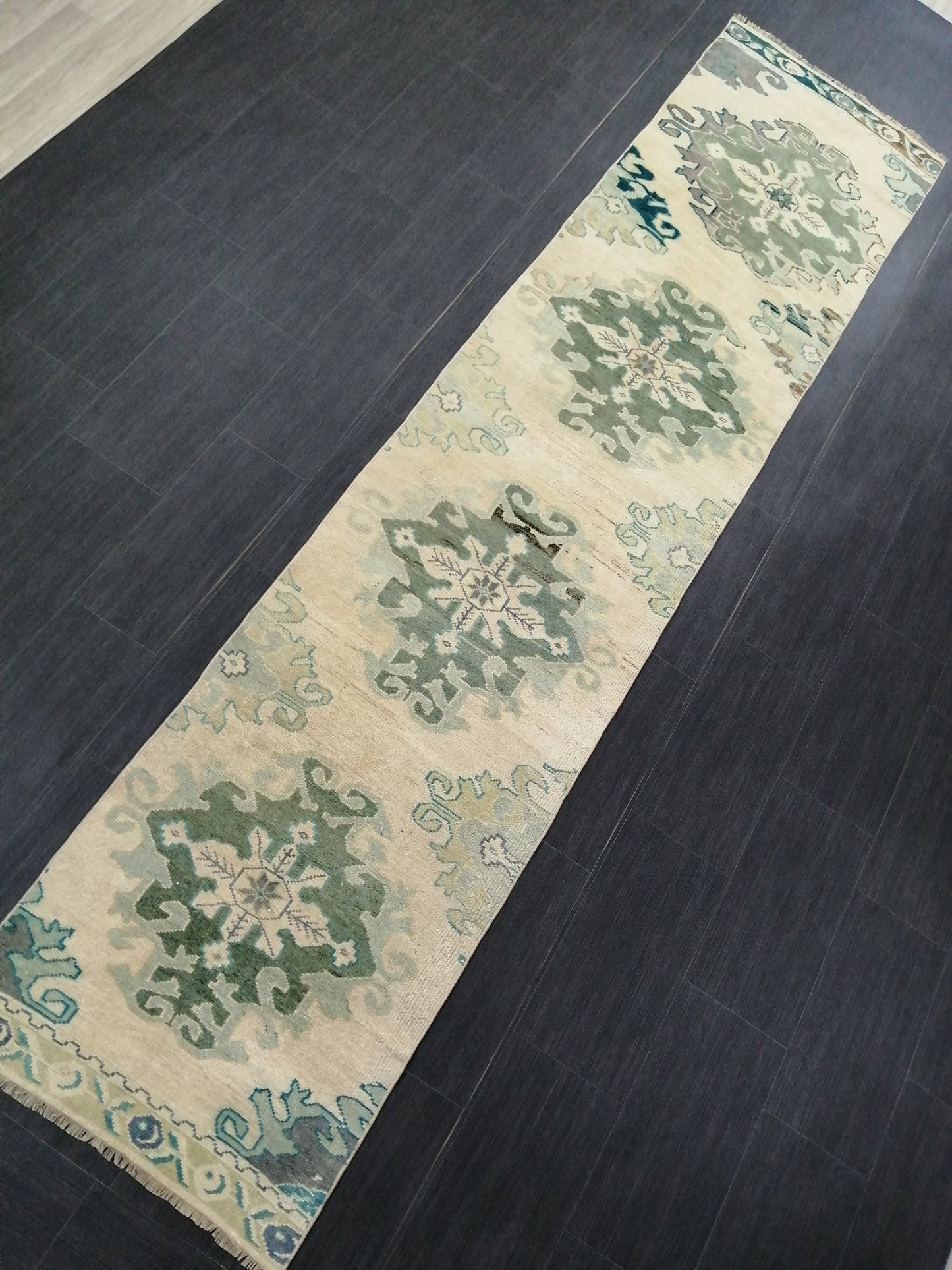 Muted Oushak Runner Rug 10.9 x 2.4 Vintage Runner Rug Hallway Runner Rug Kitchen Runner Rug Wool Runner Rug Wool Oushak Rug