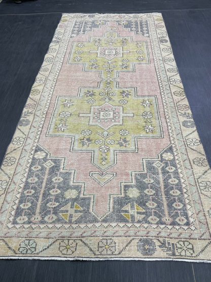 Vintage RUG 4 x 8.7 TURKISH Rug Oriental Rug Vintage Oushak Rug Vintage Persian Wool Rug Hand Made Rugs Vintage Turkish Rug Discounted Rugs