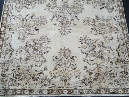 Neutral Rug 6.5 x 10.3 Hand Made Rug, Muted Oushak Rug, Rustic Rug, Boho Runner, Turkish Rug, Farmhouse Rug, Vintage Rug, Wool rug