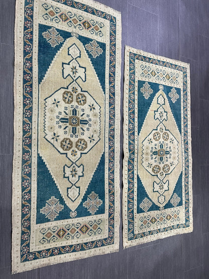 Coordinating Small Rug Turkish Rug 2 x 4.5 Mini Twin Small Area Rug Turkish Pair of Persian Hand Made Rug Matching Oriental Vintage Rug