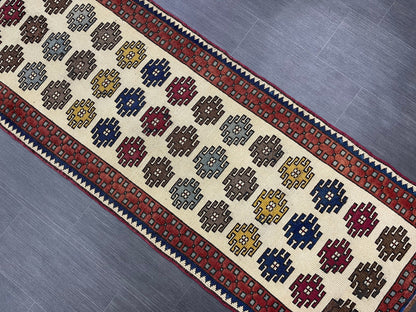 Vintage Runner Rug 2.6 x 11.5, Turkish Runner Rug, Handmade Runner Rug,Hallway Runner Kitchen Runner Rug Wool Runner Rug Oriental Runner Rug