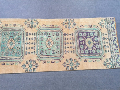 Vintage wool runner 2'7x10'6 oushak vintage runner kitchen runner rug, vintage anatolian runner rug,unique hand made bohemian