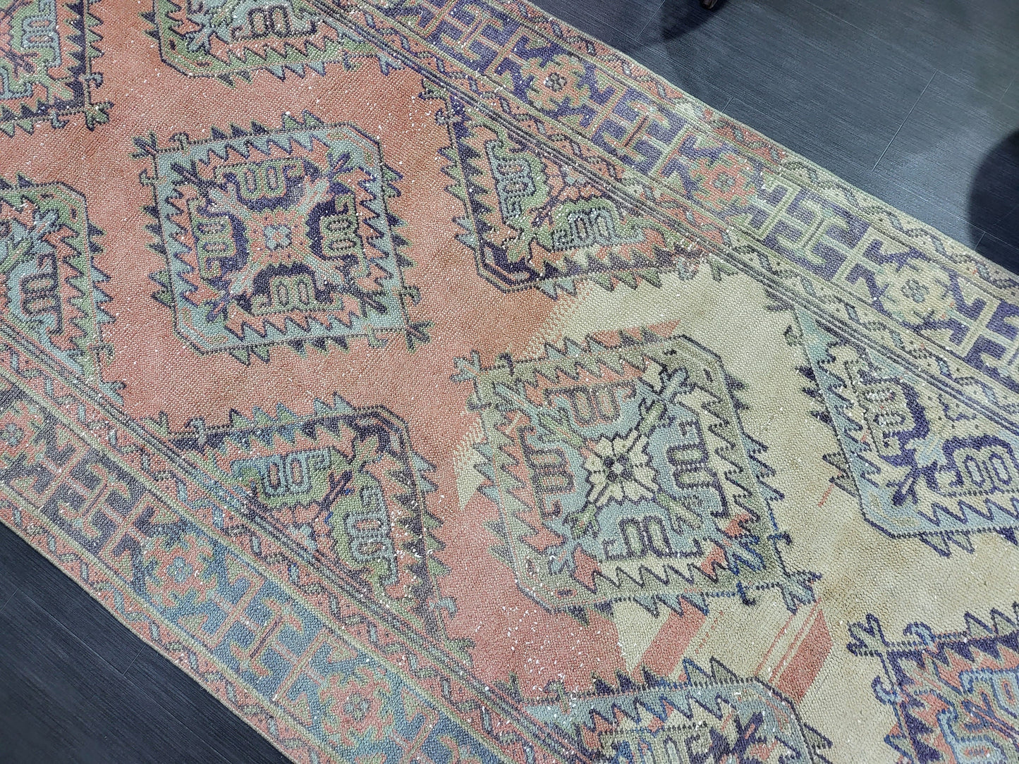 Hand Knotted Runner Rug, Turkish 4.4 x 11.10 Runner Rug, Vintage Runner Rug, Hallway Runner Rug, Persian Runner Rug Wool Runner Rug