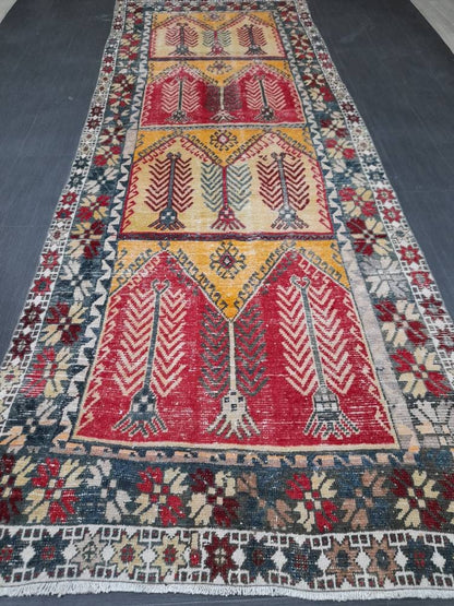 Hand Knotted Runner 4.5 x 12.7 Turkish Runner Rug Vintage Runner Rug Hallway Runner Rug Kitchen Runner Rug Wool Runner Rug Wool Nomad Rug
