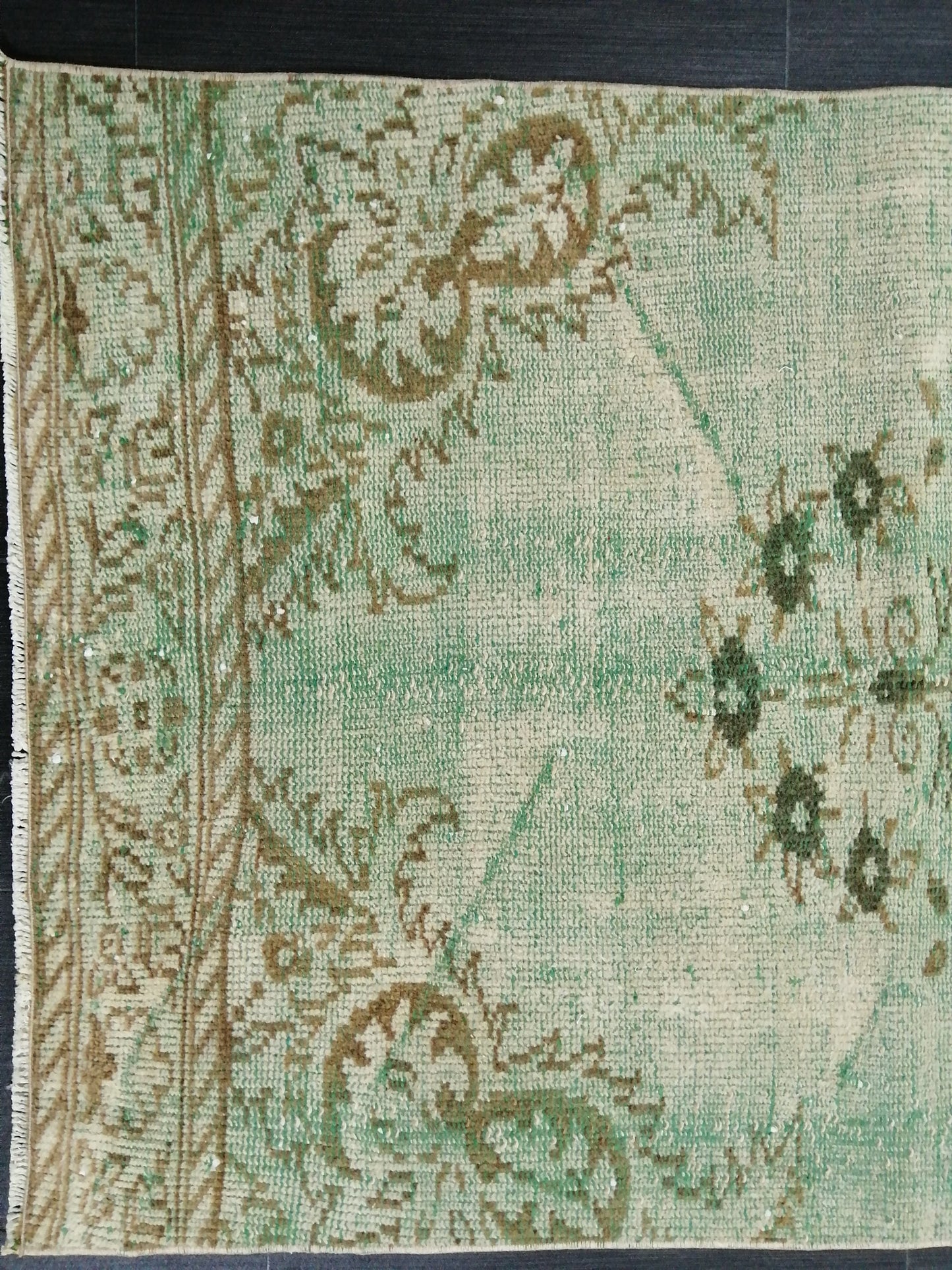 Green Oushak Runner Rug  2.9 x 9.2 Distressed Turkish Rug Runner  Vintage Runner Rug Hallway Runner Rug Kitchen Runner