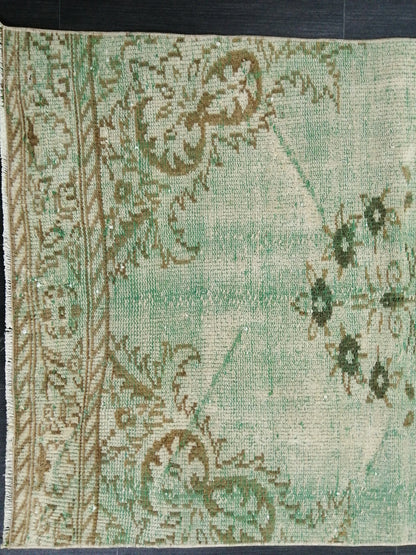 Green Oushak Runner Rug  2.9 x 9.2 Distressed Turkish Rug Runner  Vintage Runner Rug Hallway Runner Rug Kitchen Runner