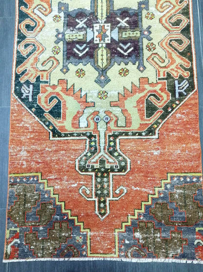 7.5 X 3 DISTRESSED Oushak Runner Rug Turkish Runner Rug Vintage Runner Rug Hallway Runner Rug Kitchen Runner Rug Wool Runner Rugl Oushak Rug