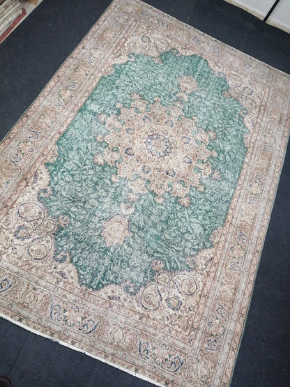 7 x 10.4 OUSHAK RUG Green TURKISH Oushak Rug Vintage Oushak Runner Rug Vintage Runner Rug Wool Oushak Rug Hand Made Rugs Vintage Turkish Rug