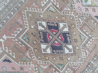 4'7x8 blue and pink wool rug, vintage oushak rug, turkish hand made living room rug