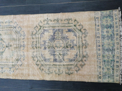 10.9 x 2.4 Faded Oushak Runner Rug Turkish Runner Rug Vintage Runner Rug Hallway Runner Rug Kitchen Runner Wool Runner Rug Wool Oushak Rug