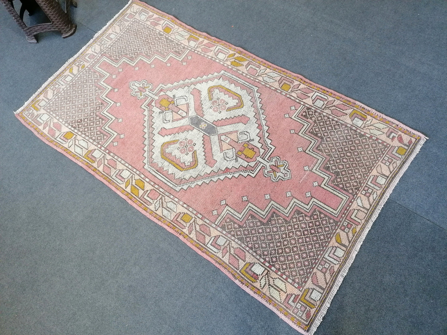 6'4x3'7 vintage turkish rug, pink turkish rug, oushak vintage rug, kitchen rug,vintage anatolian bohemian rug,unique hand made bohemian