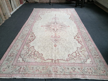 5.5x9.7 Large vintage pink pastel rug  oushak handmade wool rug, muted area rug, bohemian rug
